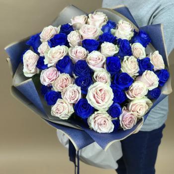 Белая и Синяя Роза 51шт 70см (Эквадор) код товара  120050vlad